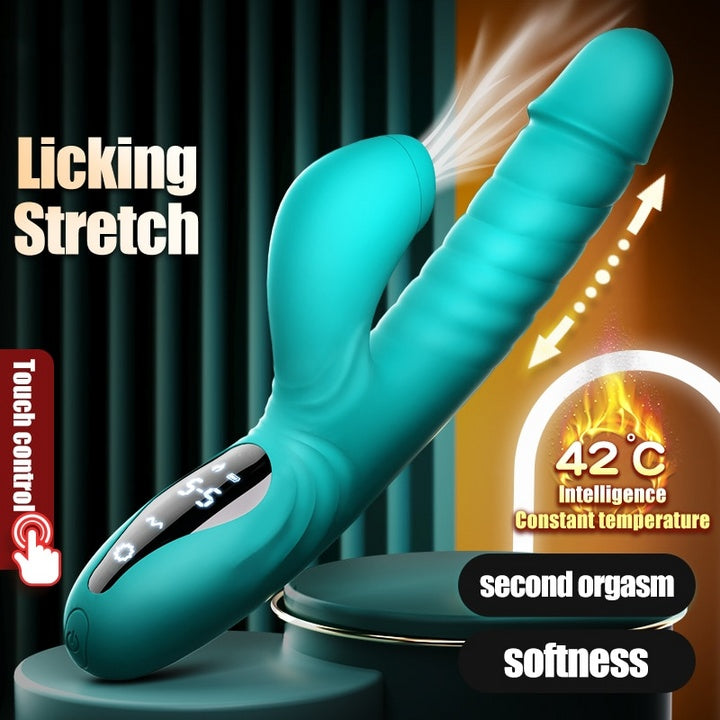 Värmande & Teleskopisk Vibrator – Med Lickfunktion & 18 Lägen (Råsa/Grön)