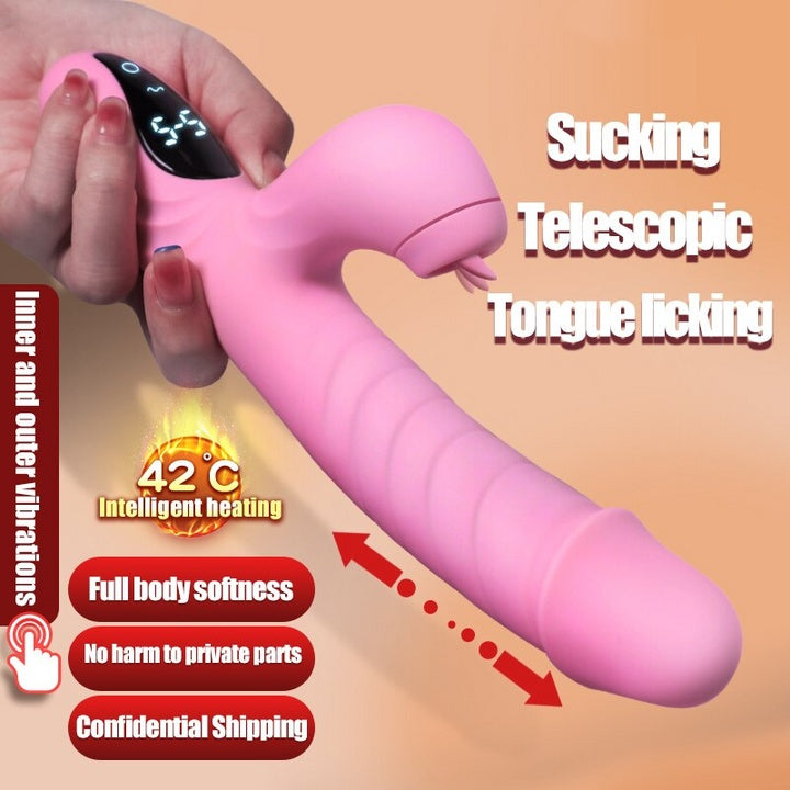 Värmande & Teleskopisk Vibrator – Med Lickfunktion & 18 Lägen (Råsa/Grön)