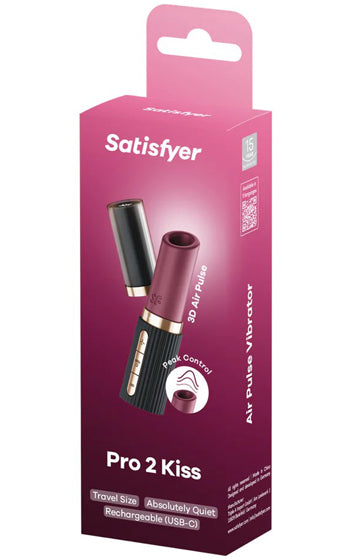 Satisfyer Pro 2 Kiss – elegant och ljudlös lufttrycksvibrator i läppstiftsdesign, diskret klitorisstimulator i hudvänligt silikon
