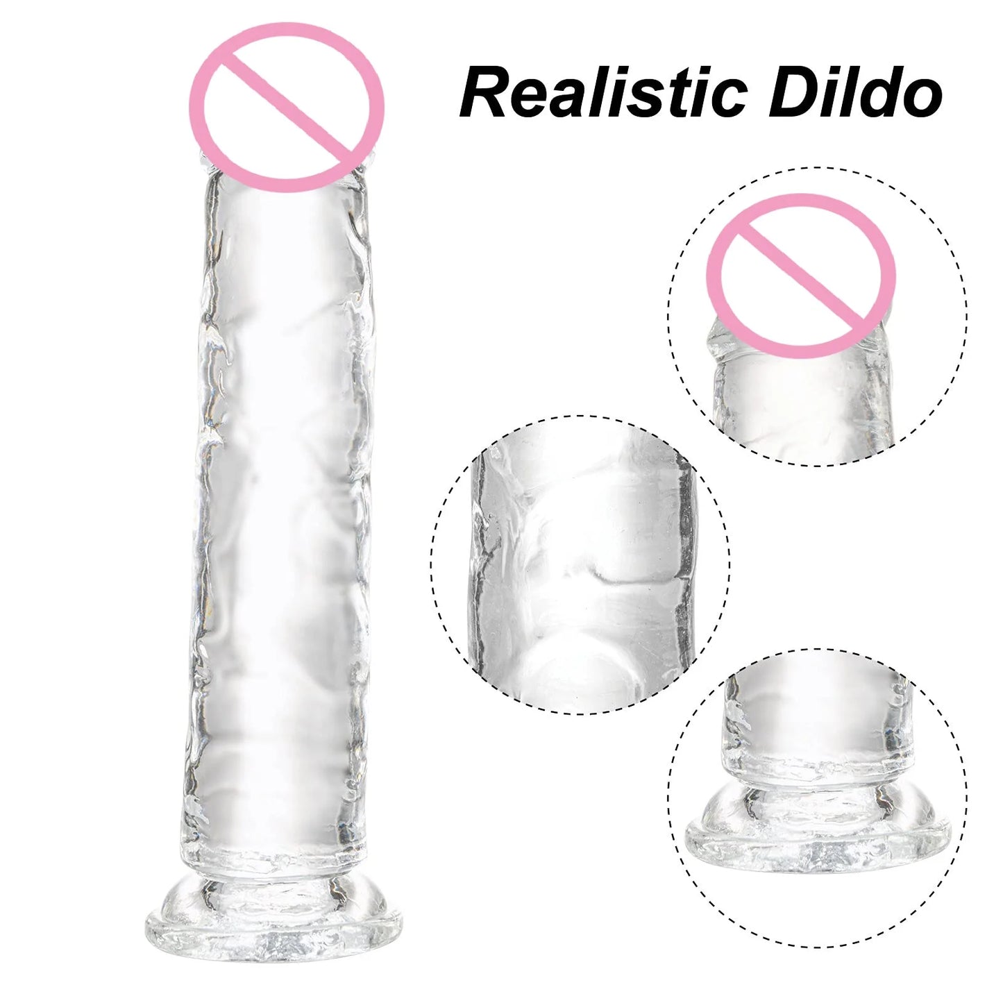 Realistisk transparent dildo med stark sugpropp – Lätt att rengöra, för kvinnor och g-punktstimulering