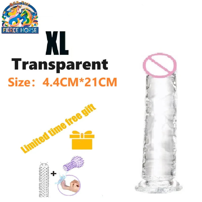 Realistisk transparent dildo med stark sugpropp – Lätt att rengöra, för kvinnor och g-punktstimulering