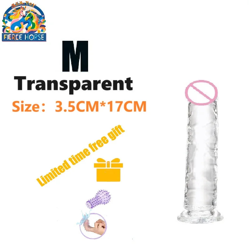 Realistisk transparent dildo med stark sugpropp – Lätt att rengöra, för kvinnor och g-punktstimulering