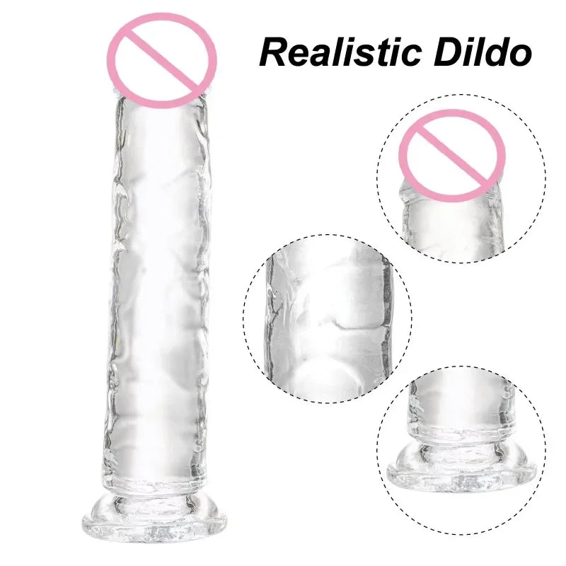 Realistisk transparent dildo med stark sugpropp – Lätt att rengöra, för kvinnor och g-punktstimulering