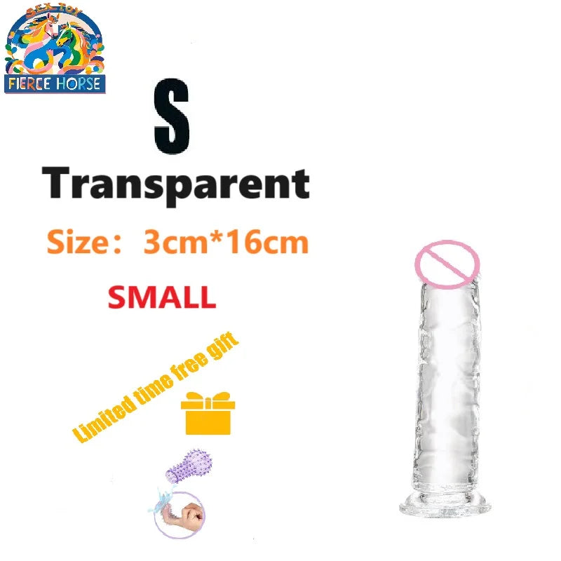 Realistisk transparent dildo med stark sugpropp – Lätt att rengöra, för kvinnor och g-punktstimulering