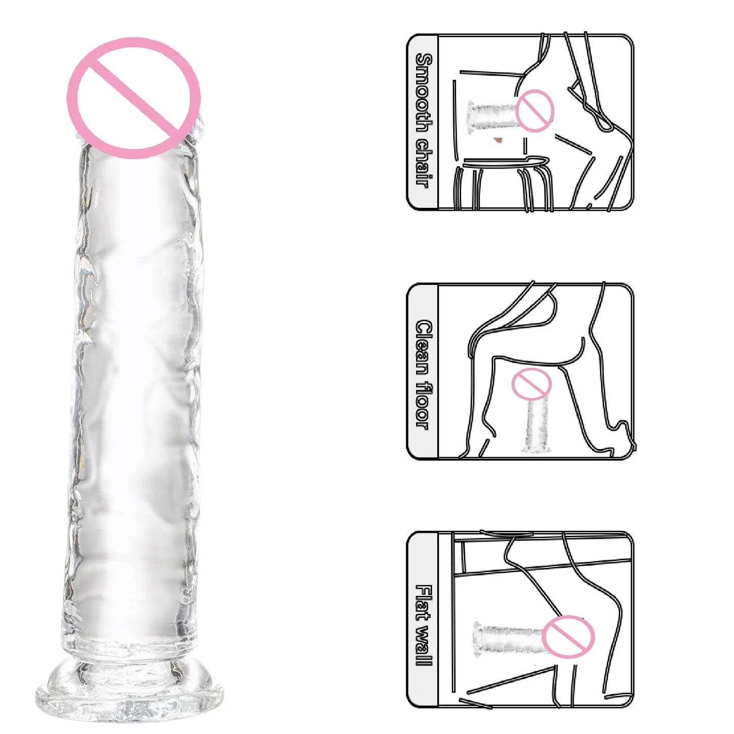 Realistisk transparent dildo med stark sugpropp – Lätt att rengöra, för kvinnor och g-punktstimulering