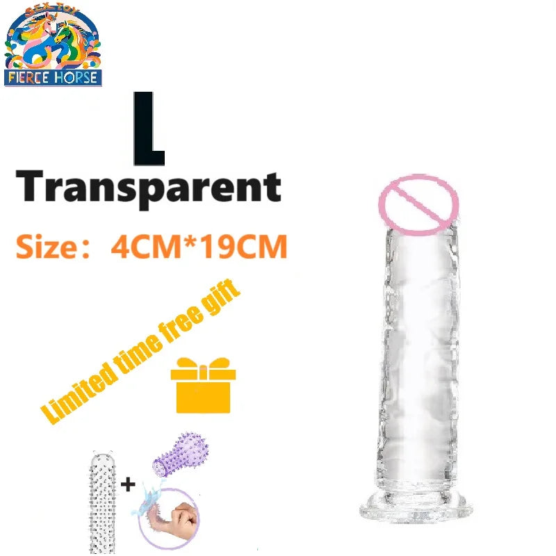 Realistisk transparent dildo med stark sugpropp – Lätt att rengöra, för kvinnor och g-punktstimulering