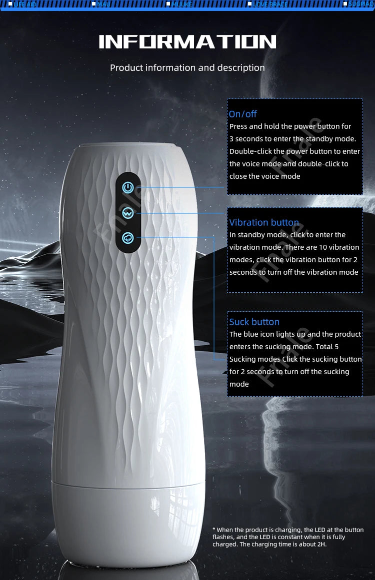 LOVE BRACE™ Allt-i-ett Masturbator för Män - 10 Vibrationslägen & 5 Sugfunktioner med Värme