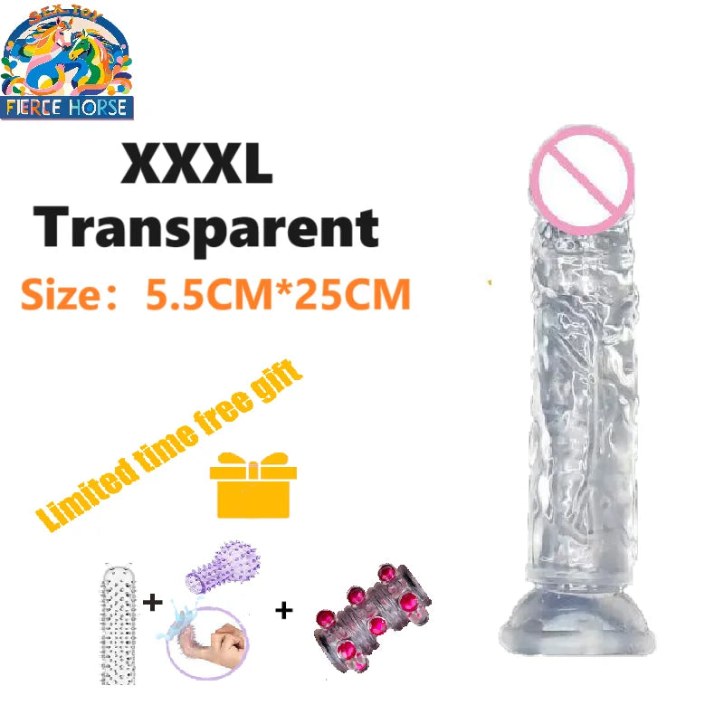 Realistisk transparent dildo med stark sugpropp – Lätt att rengöra, för kvinnor och g-punktstimulering