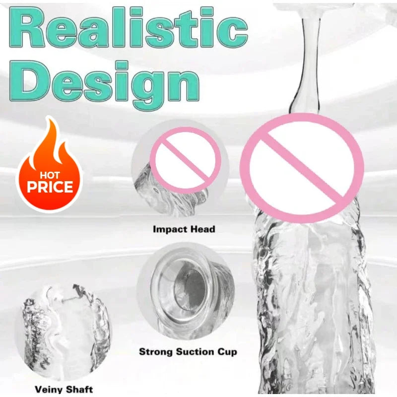 Realistisk transparent dildo med stark sugpropp – Lätt att rengöra, för kvinnor och g-punktstimulering