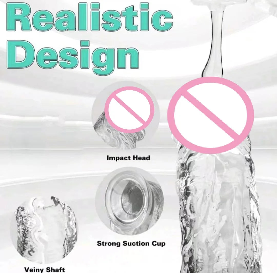Realistisk transparent dildo med stark sugpropp – Lätt att rengöra, för kvinnor och g-punktstimulering