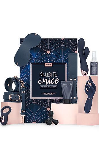 Naughty & Nice Adventskalender 2025 – lyxig vuxenkalender med sexleksaker och sensuella överraskningar, värde över 5000 kr, perfekt julklapp för par.