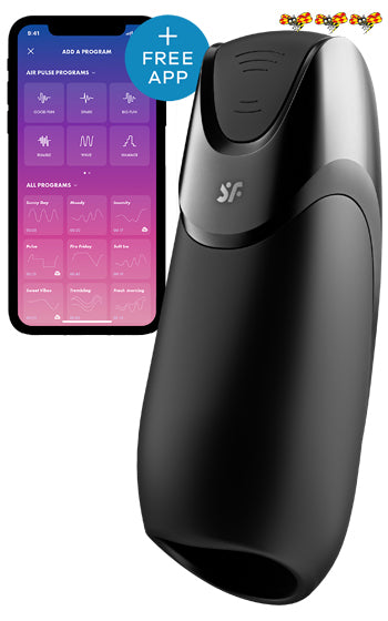 Satisfyer Men Vibration Plus – appstyrd masturbator i stilren svart design med kraftfulla vibrationer.
