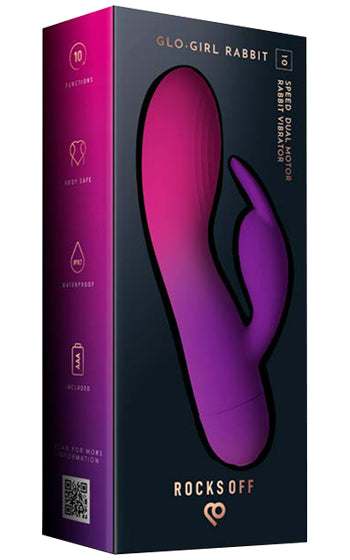 Glo-Girl Rabbitstav i mjukt silikon med dubbla vibratorer för klitoris- och vaginalstimulans