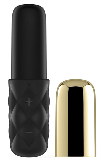 Satisfyer Mini Lovely Honey klitorisvibrator i svart silikon med gulddetaljer – lyxig och kompakt vibrator för kraftfull stimulans